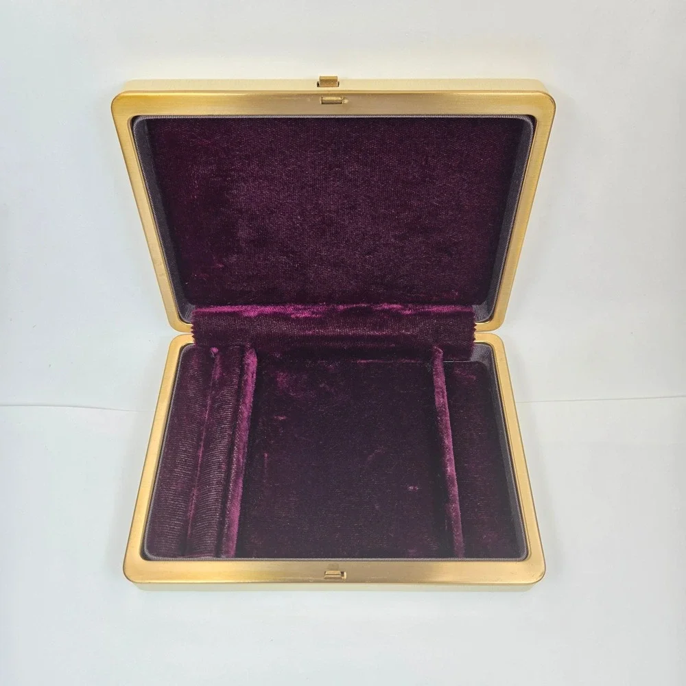 Vintage 6X4 Hard Jewelry Box Storage Travel Carry case Faux Leather Gold Tone